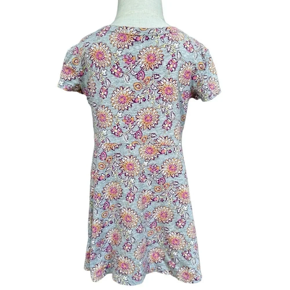 Gap Kids Girls Short Sleeve Gray Floral Print Lightweight Pocket Dress. XS. 4-5.